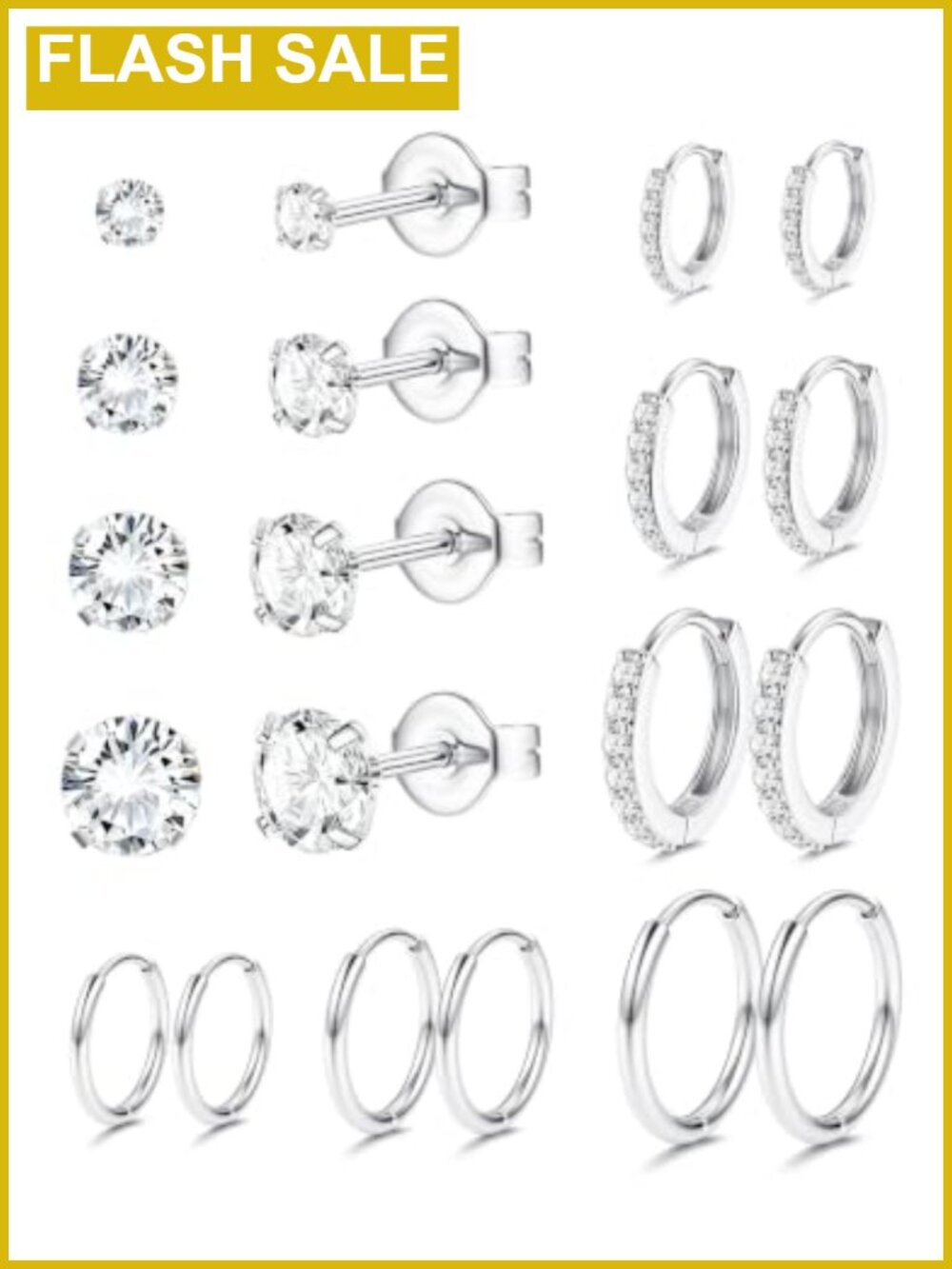 10 Pair Hypoallergenic Surgical Steel Stud & Hoop Earring Set Sensitive Ears